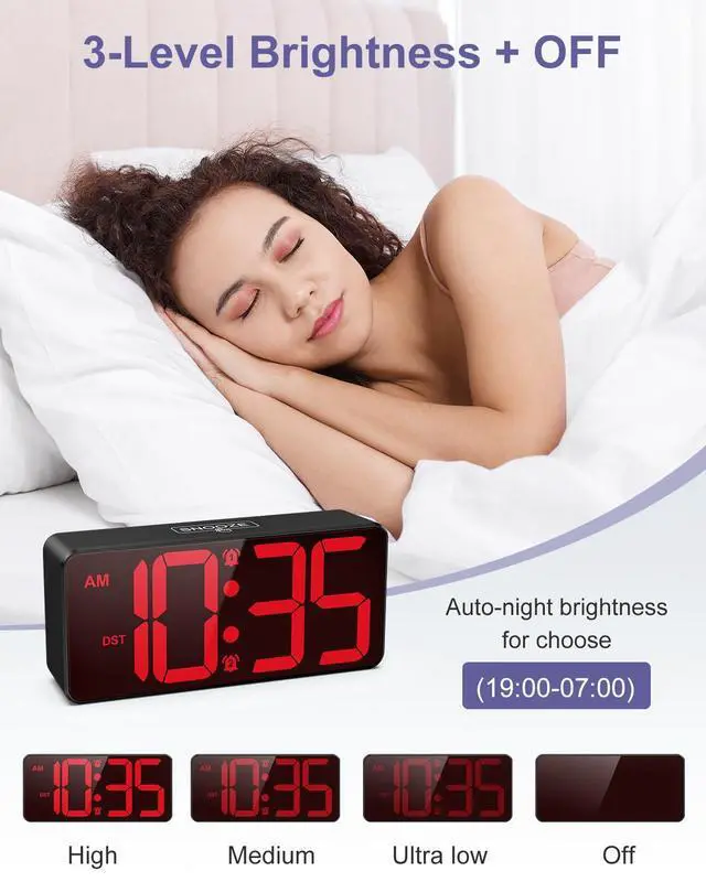 Alt view image 3 of 7 - Battery Operated Digital Clock, Dual Alarm Clock for Bedroom with Touch Snooze, DST, 3 Levels Adjustable Brightness & Adjustable Volume, Night Mode, Suitable for Seniors, Kids, Teens