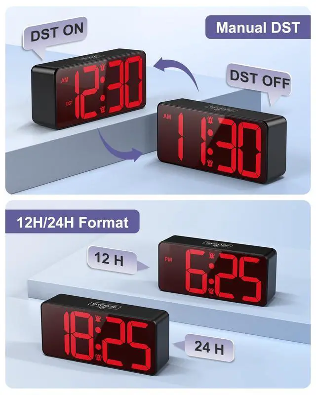 Alt view image 5 of 7 - Battery Operated Digital Clock, Dual Alarm Clock for Bedroom with Touch Snooze, DST, 3 Levels Adjustable Brightness & Adjustable Volume, Night Mode, Suitable for Seniors, Kids, Teens