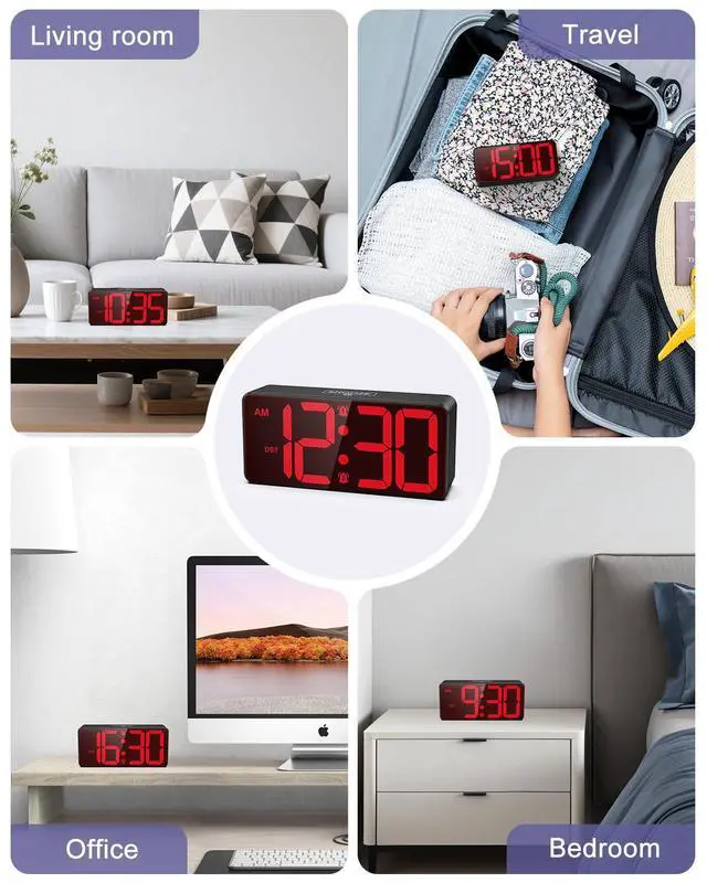 Alt view image 7 of 7 - Battery Operated Digital Clock, Dual Alarm Clock for Bedroom with Touch Snooze, DST, 3 Levels Adjustable Brightness & Adjustable Volume, Night Mode, Suitable for Seniors, Kids, Teens