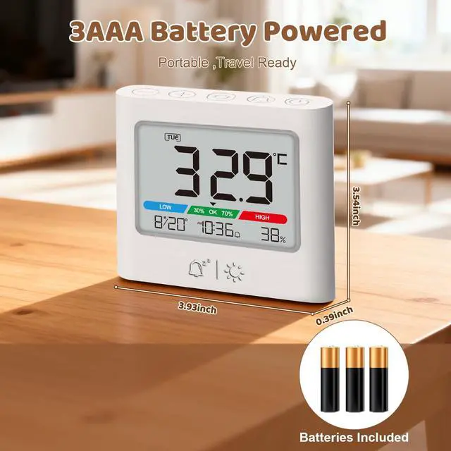 Alt view image 5 of 7 - Small Battery Alarm Clock, Portable Pocket Size Travel Alarm Clock,Date Temperature Humidity Display, Snooze, Backlight, Wall Mountable, for Student Dorm, Desk, Shelf