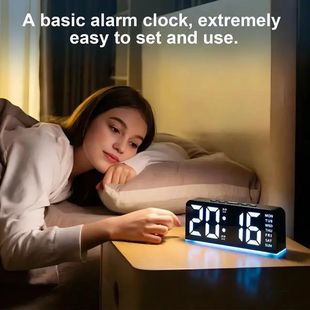 Alt view image 3 of 7 - Alarm Clock with Night Light, Battery Operated + Plug in Clock