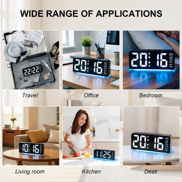 Alt view image 4 of 7 - Alarm Clock with Night Light, Battery Operated + Plug in Clock