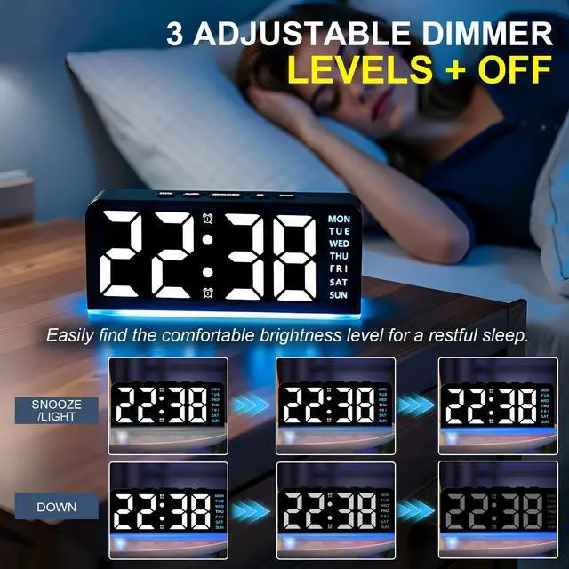Alt view image 7 of 7 - Alarm Clock with Night Light, Battery Operated + Plug in Clock