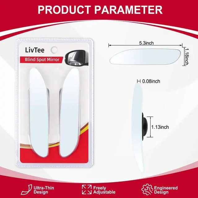 Alt view image 2 of 5 - Long Blind Spot Mirror, Strip HD Glass Frameless Convex Rear View Mirrors Exterior Accessories with Wide Angle Adjustable Stick for Car SUV and Trucks, Pack of 2