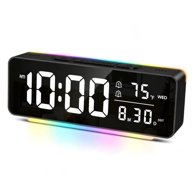 Main image of Digital Alarm Clock, 6.5" Large Display Bedside Clock, Plug-in Clock | 11 Color Night Light, Dual Alarms, 5 Dimmer Brightness, Snooze & DST for Bedroom Office Dorm