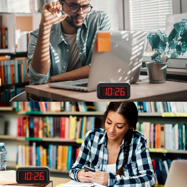 Alt view image 6 of 7 - Alarm Clock,Digital Alarm Clock for Bedrooms,Battery Operated Clock,Adjustable 3 Brightness,1.2 inch LED Time Display, 12/24Hr, Cordless,Snooze (Black)