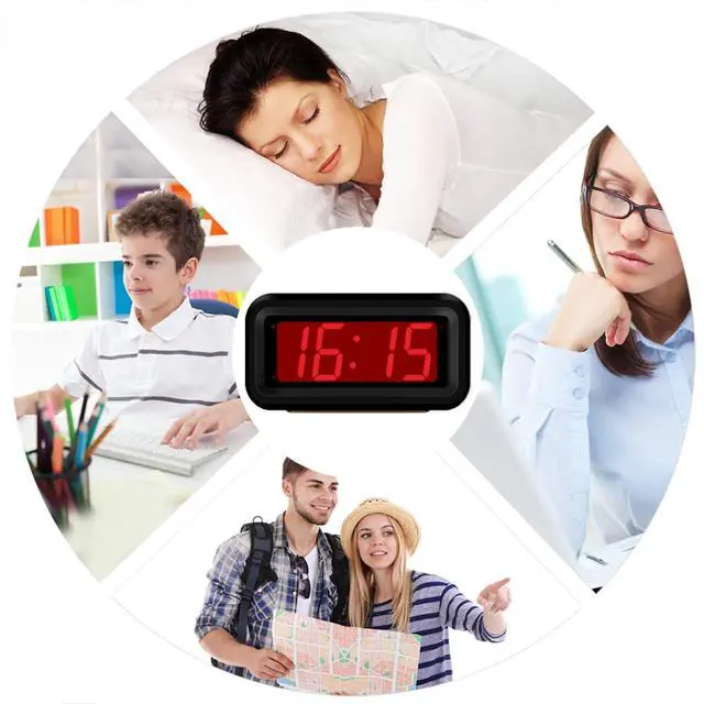 Alt view image 7 of 7 - Alarm Clock,Digital Alarm Clock for Bedrooms,Battery Operated Clock,Adjustable 3 Brightness,1.2 inch LED Time Display, 12/24Hr, Cordless,Snooze (Black)