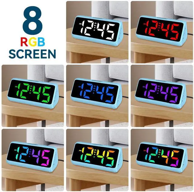 Alt view image 4 of 7 - Loud Alarm Clock for Heavy Sleepers, RGB Alarm Clocks for Bedrooms Seniors Kids, Plug in Digital Clock with 5 Dimmers, 2 Alarms, 4 Volumes and Snooze