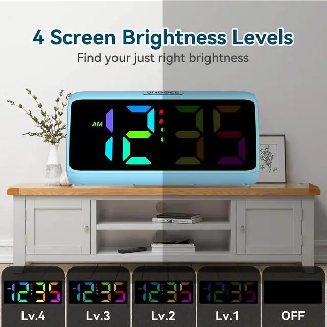 Alt view image 6 of 7 - Loud Alarm Clock for Heavy Sleepers, RGB Alarm Clocks for Bedrooms Seniors Kids, Plug in Digital Clock with 5 Dimmers, 2 Alarms, 4 Volumes and Snooze