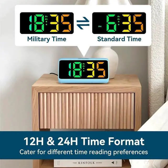 Alt view image 7 of 7 - Loud Alarm Clock for Heavy Sleepers, RGB Alarm Clocks for Bedrooms Seniors Kids, Plug in Digital Clock with 5 Dimmers, 2 Alarms, 4 Volumes and Snooze