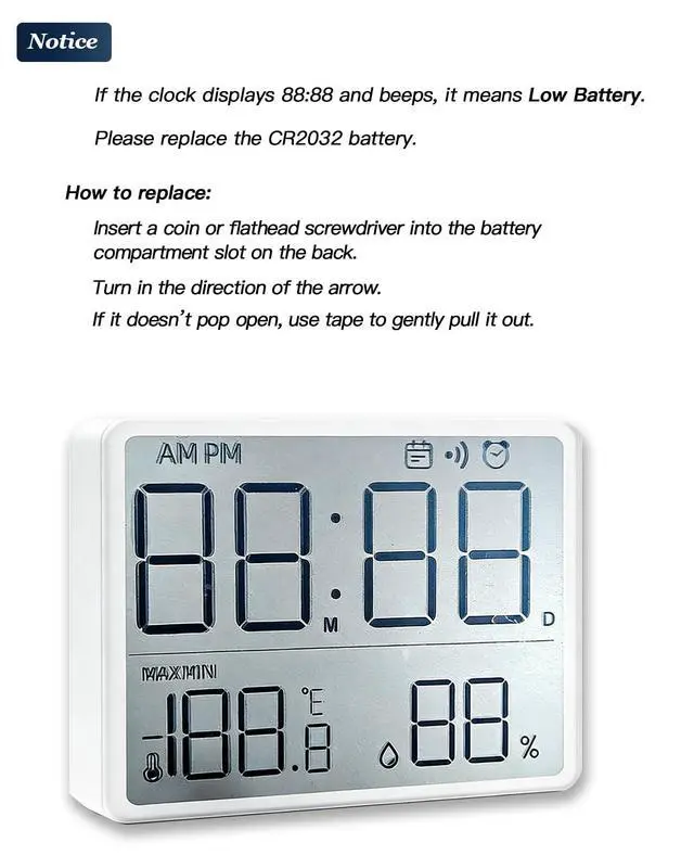 Alt view image 6 of 7 - Smart Digital Alarm Clock, w/Magnetic Attraction, Indoor Temperature Humidity, HD Screen Hour Date, Battery Operated - Black