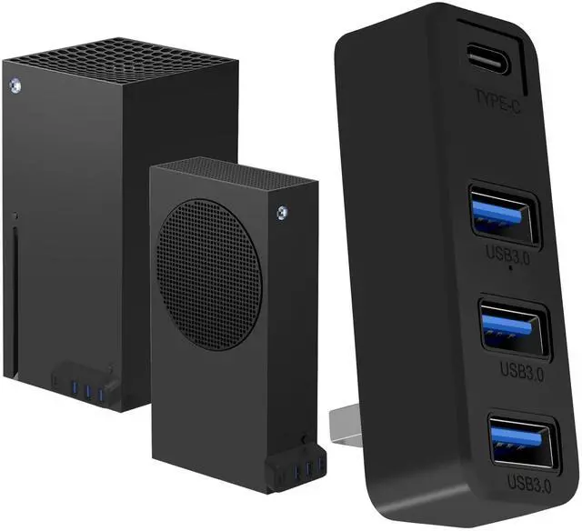 Main image of 4 Ports USB Hub 3.0 for Xbox Series X & S, USB Splitter Expansion Adapter with Type-C for External Hard Drives, Controller Charger, Keyboard, Mouse & More - Black