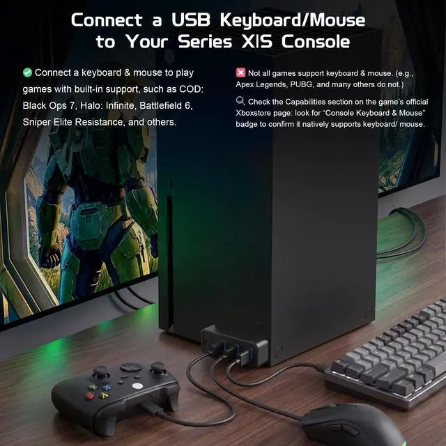 Alt view image 4 of 7 - 4 Ports USB Hub 3.0 for Xbox Series X & S, USB Splitter Expansion Adapter with Type-C for External Hard Drives, Controller Charger, Keyboard, Mouse & More - Black
