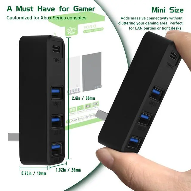 Alt view image 7 of 7 - 4 Ports USB Hub 3.0 for Xbox Series X & S, USB Splitter Expansion Adapter with Type-C for External Hard Drives, Controller Charger, Keyboard, Mouse & More - Black