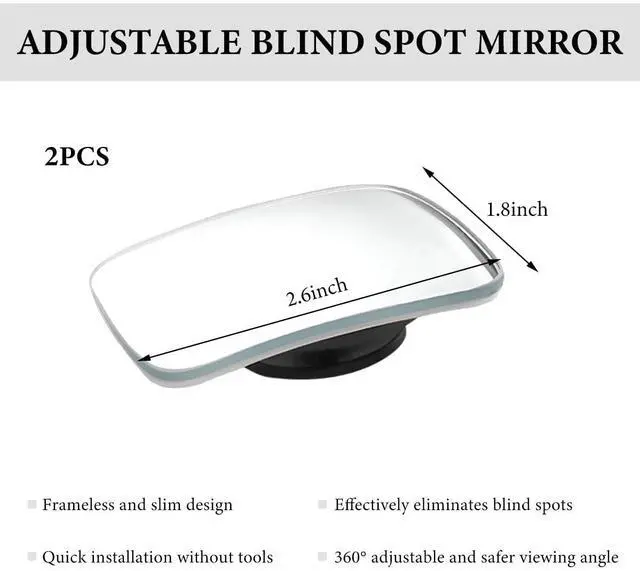 Alt view image 2 of 6 - 2 PCS Blind Spot Mirrors, Rounded Trapezoid HD Glass Frameless Rear View Mirror with Adjustable Stick, Universal Convex Wide Angle Blindspot Side Mirror for Cars Trucks SUVs