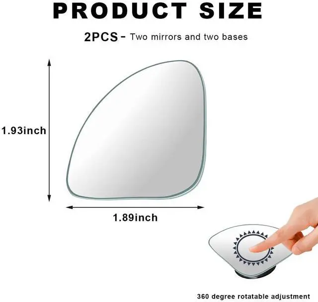 Alt view image 2 of 6 - 2 PCS Car Blind Spot Mirror, Fan-Shaped 360 Degree Rotating HD Glass Wide Angle Convex Rear View Mirror, Adjustable Frameless Side Blindspot Mirrors for Car SUV Truck RV Van