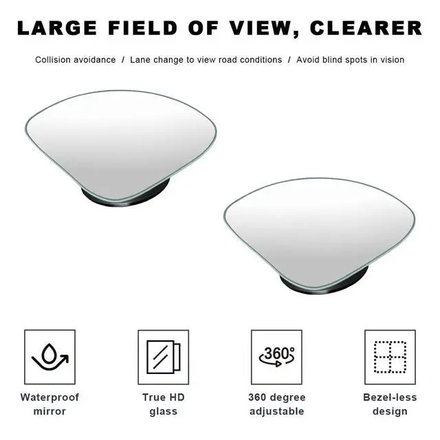 Alt view image 3 of 6 - 2 PCS Car Blind Spot Mirror, Fan-Shaped 360 Degree Rotating HD Glass Wide Angle Convex Rear View Mirror, Adjustable Frameless Side Blindspot Mirrors for Car SUV Truck RV Van