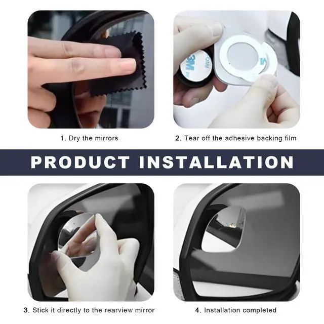 Alt view image 4 of 6 - 2 PCS Car Blind Spot Mirror, Fan-Shaped 360 Degree Rotating HD Glass Wide Angle Convex Rear View Mirror, Adjustable Frameless Side Blindspot Mirrors for Car SUV Truck RV Van