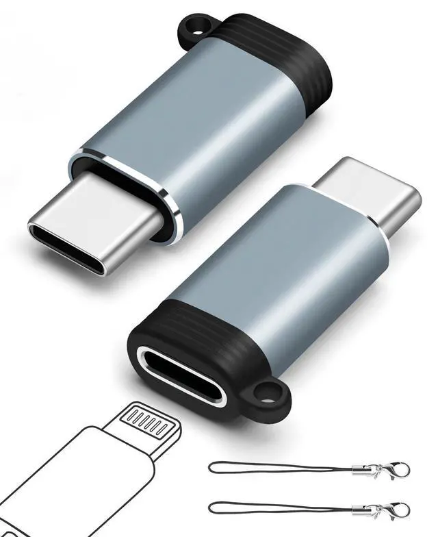 Main image of Lightning Female to USB-C Male Adapter (2-Pack), USB C Lightning Adapter, Data Transfer for iPhone 16/15 Series, MacBook Pro/Air, iPad, Not for Audio/OTG - Gray