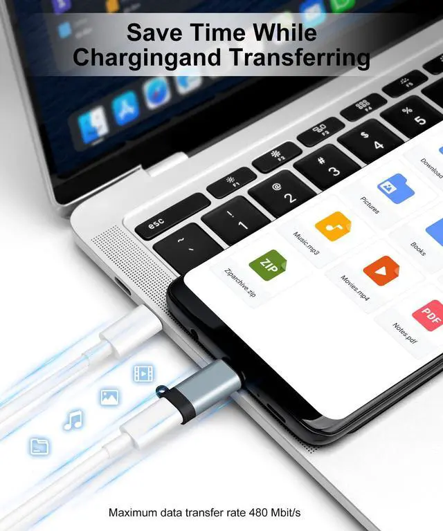 Alt view image 4 of 7 - Lightning Female to USB-C Male Adapter (2-Pack), USB C Lightning Adapter, Data Transfer for iPhone 16/15 Series, MacBook Pro/Air, iPad, Not for Audio/OTG - Gray