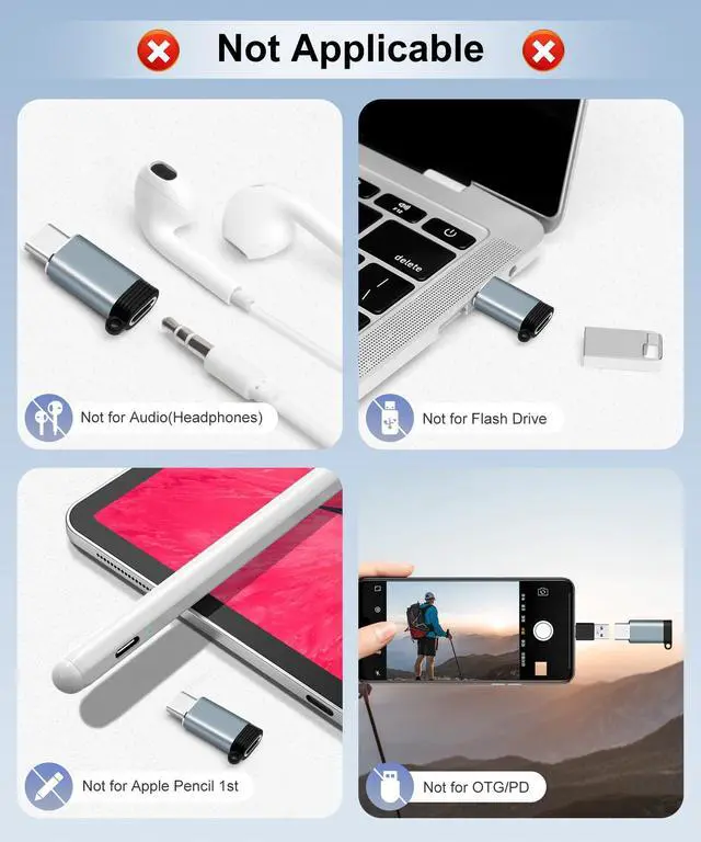 Alt view image 5 of 7 - Lightning Female to USB-C Male Adapter (2-Pack), USB C Lightning Adapter, Data Transfer for iPhone 16/15 Series, MacBook Pro/Air, iPad, Not for Audio/OTG - Gray