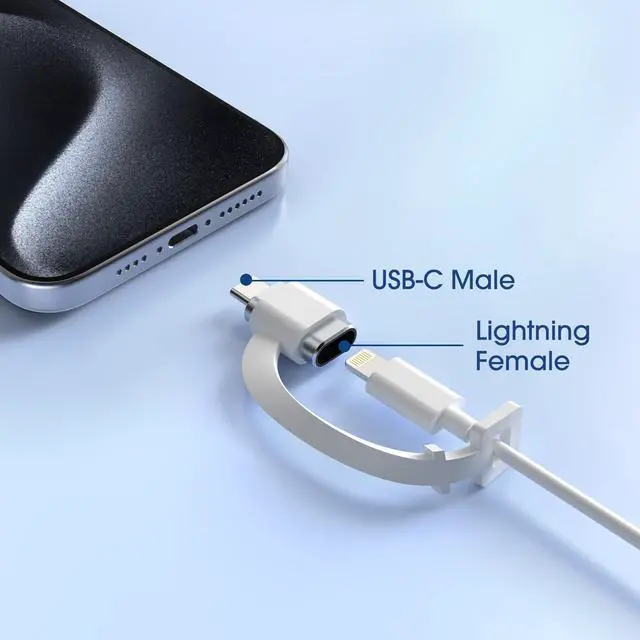 Alt view image 2 of 5 - Lightning to USB C Type C Adapter Cable, Not for Headphones/OTG, 1.8-2.2A 15W Fast Charging Data Sync, for iPhone 16 iPhone 15 Series iPad iPod AirPods, w Anti-Lost Holder