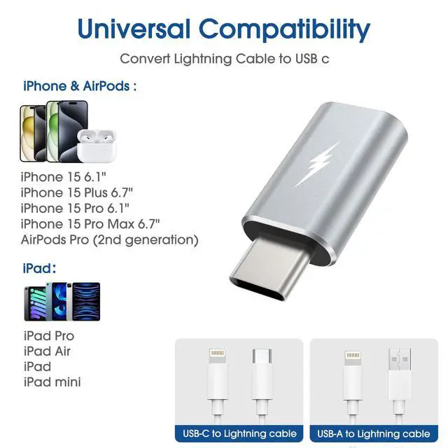 Alt view image 3 of 5 - Lightning to USB C Type C Adapter Cable, Not for Headphones/OTG, 1.8-2.2A 15W Fast Charging Data Sync, for iPhone 16 iPhone 15 Series iPad iPod AirPods, w Anti-Lost Holder