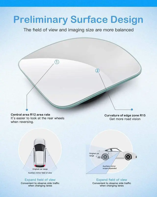 Alt view image 3 of 7 - Fan Shaped Blind Spot Mirror 2pc, 360 Degree Adjustable HD Glass | Frameless Convex Rear View Mirror, for any Car, Van, SUV and Trucks