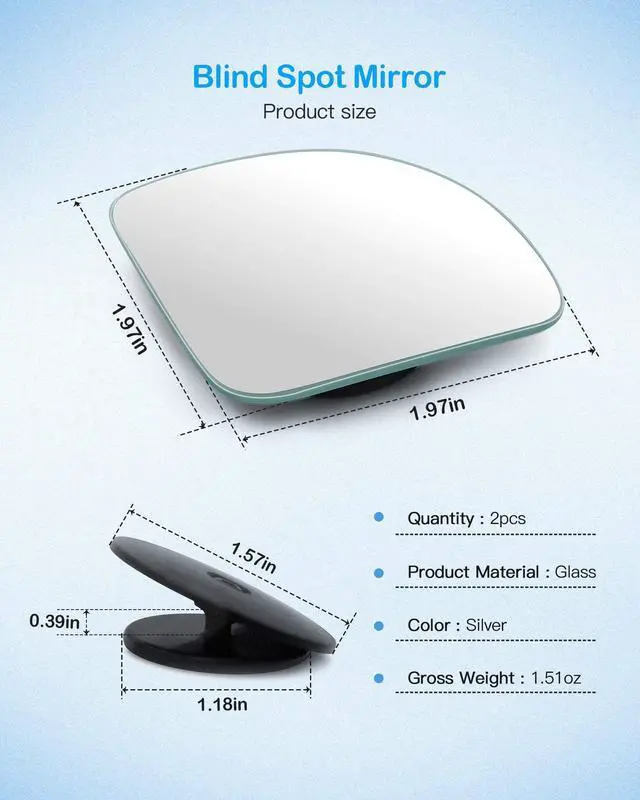 Alt view image 5 of 7 - Fan Shaped Blind Spot Mirror 2pc, 360 Degree Adjustable HD Glass | Frameless Convex Rear View Mirror, for any Car, Van, SUV and Trucks