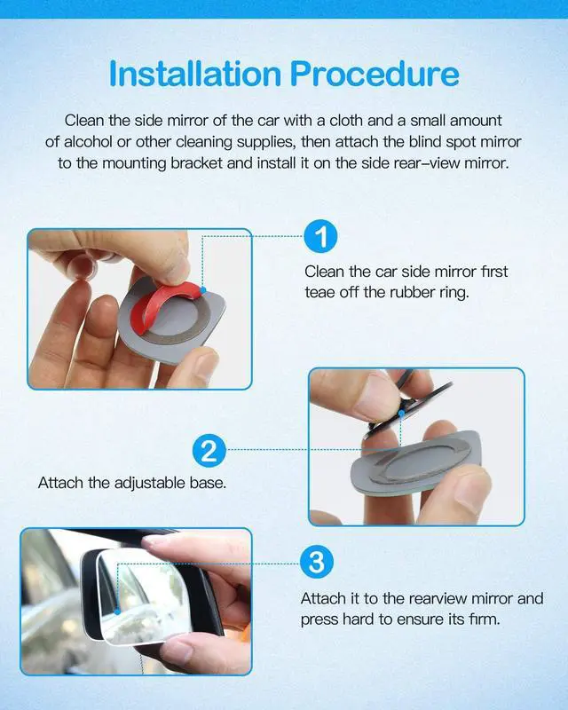 Alt view image 4 of 7 - Fan Shaped Blind Spot Mirror 2pc, 360 Degree Adjustable HD Glass | Frameless Convex Rear View Mirror, for any Car, Van, SUV and Trucks