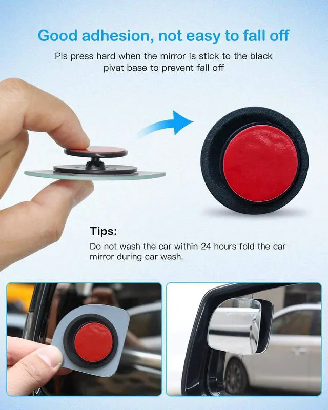 Alt view image 6 of 7 - Fan Shaped Blind Spot Mirror 2pc, 360 Degree Adjustable HD Glass | Frameless Convex Rear View Mirror, for any Car, Van, SUV and Trucks