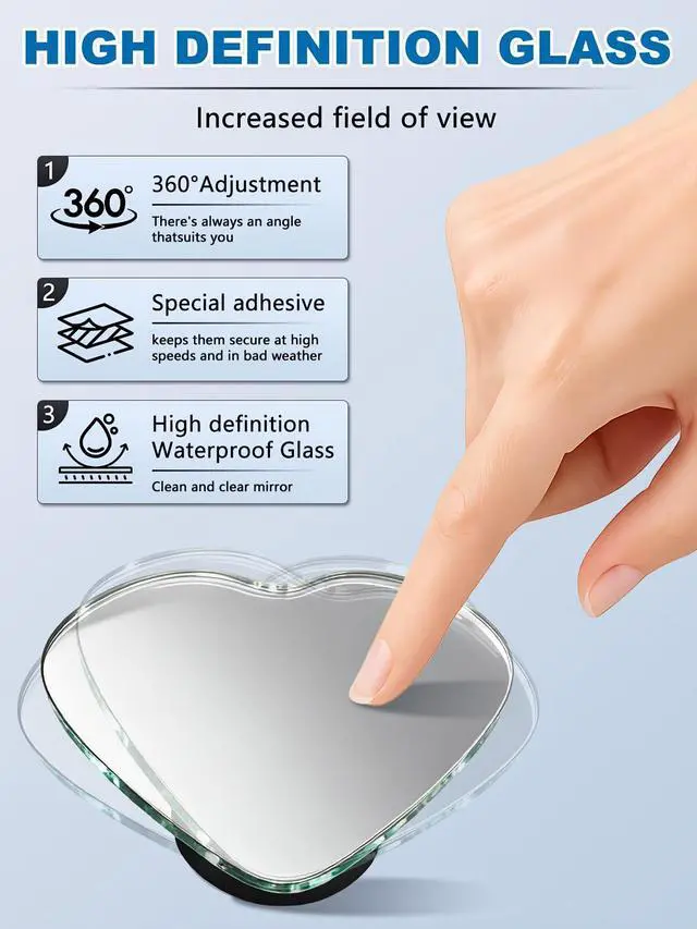 Alt view image 2 of 7 - 2Pcs Heart Shaped Blind Spot Mirrors for Cars, HD Glass Frameless Convex Side Mirror Blindspot, Universal Fit Stick-On Wide Angle Rear View Mirrors for SUVs, Trucks and RVs