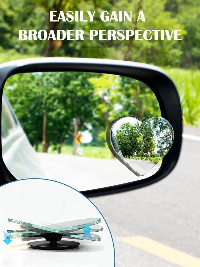 Alt view image 3 of 7 - 2Pcs Heart Shaped Blind Spot Mirrors for Cars, HD Glass Frameless Convex Side Mirror Blindspot, Universal Fit Stick-On Wide Angle Rear View Mirrors for SUVs, Trucks and RVs