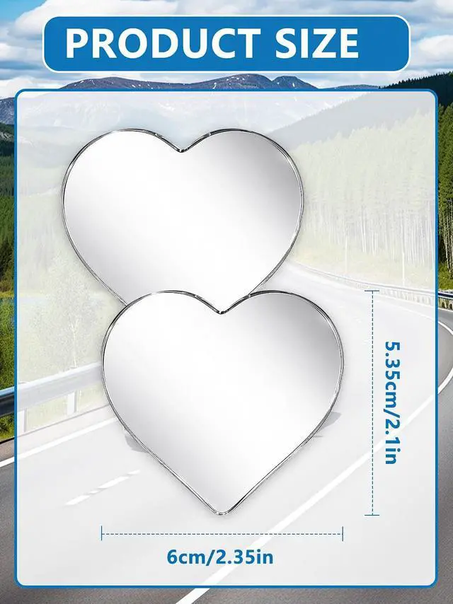 Alt view image 6 of 7 - 2Pcs Heart Shaped Blind Spot Mirrors for Cars, HD Glass Frameless Convex Side Mirror Blindspot, Universal Fit Stick-On Wide Angle Rear View Mirrors for SUVs, Trucks and RVs