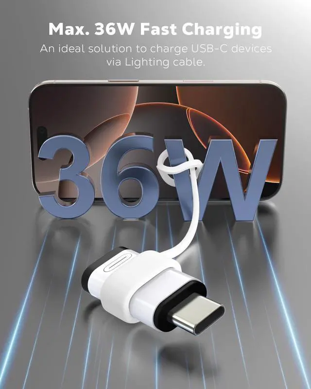Alt view image 3 of 7 - Lightning to USB-C Adapter for iPhone 17 16 15, Charge Only, 2 PCS | Not for Earphone/Portable Storage Devices/iPencil, Charging Only, Lightning Female to USB-C Male, For USB-C Phon, White/Black
