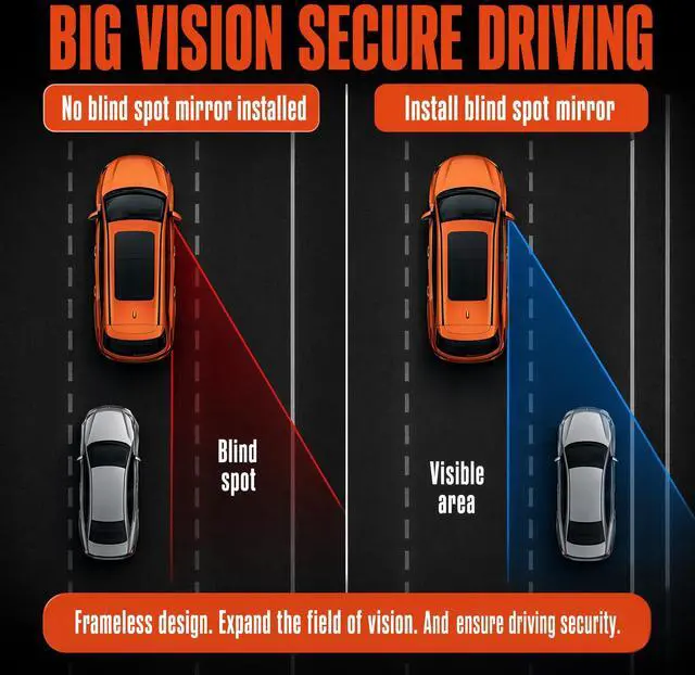 Alt view image 6 of 6 - Blind Spot Mirror 2PCS, Fan Shaped HD Glass Frameless Convex Mirror, 360° Adjustable Wide Angle Side Rear View Mirror for Car SUV Truck