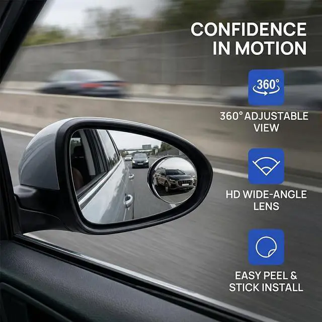 Alt view image 5 of 7 - Car Blind Spot Mirror, Round HD Glass Wide Angle Frameless Vehicle Side Rear View Convex Mirrors, Automotive Exterior Blindspot Looking Glass, Universal for SUV RV Pickup