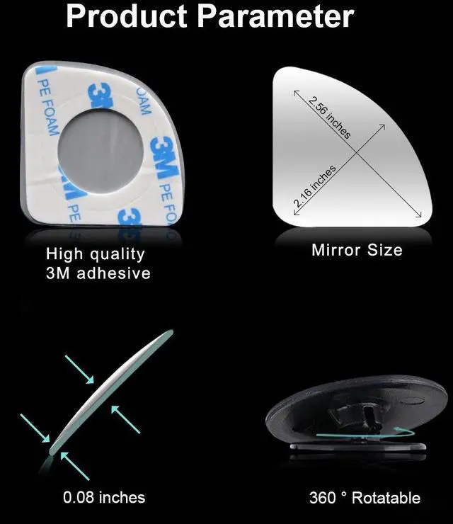 Alt view image 3 of 7 - Frameless Blind Spot Mirror for Cars - 2 Pack HD Glass Convex Rear View Mirror, 360° Rotate Sway Adjustable Side Mirror for SUV, Truck, Van - Driving Safety Accessories