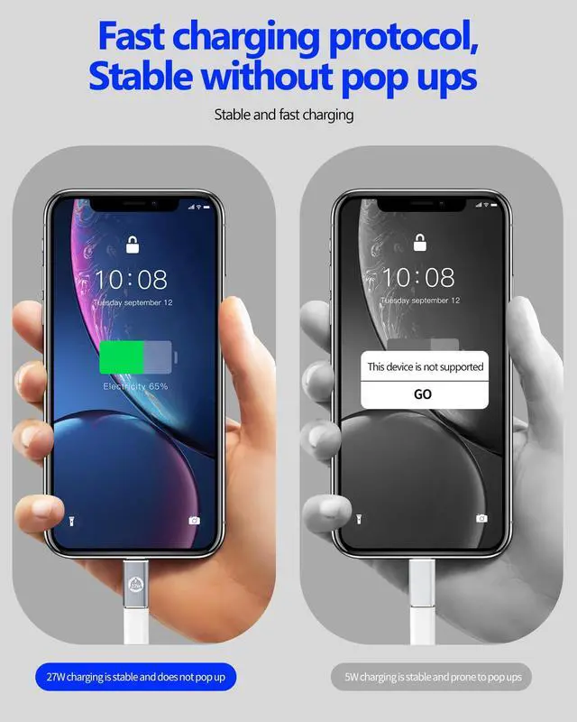Alt view image 3 of 7 - 27W USB C to Lightning Adapter for Iphone 14 13 12 11 Pro Cable for Apple Mfi Type Female (3Pack) PD Charger Connector Converter Adaptador Tipo Port Thunderbolt Dongle for Ipad Air Lighting Male Power