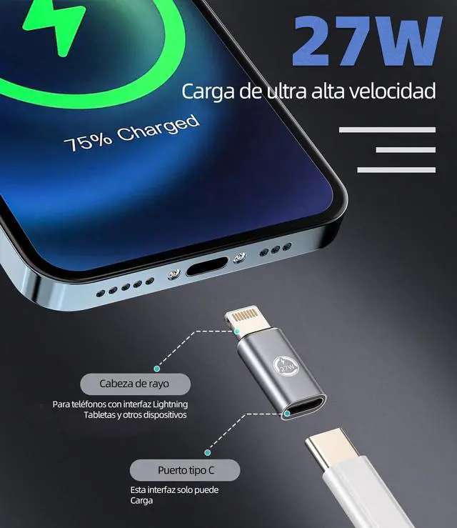 Alt view image 2 of 7 - 27W USB C Female to Lightning Male Charger Adapter (3 Pack) for iPhone 14 13 Pro Max for iPad Type C Jack Fast Charging Type C Data Cable Connector Converter Lighting Charger Accessories