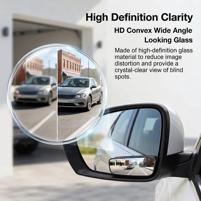 Alt view image 3 of 6 - 2 PCS Car Blind Spot Mirrors, Rectangular Wide Angle HD Convex Glass, Anti-glare Adjustable Auxiliary Side Rearview Mirror, Universal Self-adhesive Accessory for Most Cars (Black)