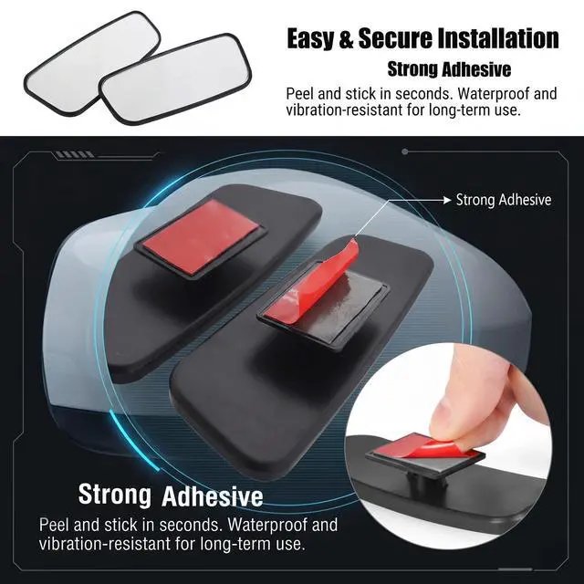 Alt view image 5 of 6 - 2 PCS Car Blind Spot Mirrors, Rectangular Wide Angle HD Convex Glass, Anti-glare Adjustable Auxiliary Side Rearview Mirror, Universal Self-adhesive Accessory for Most Cars (Black)