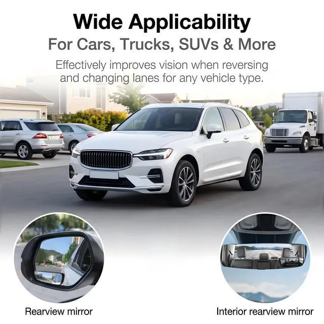 Alt view image 4 of 6 - 2 PCS Car Blind Spot Mirrors, Rectangular Wide Angle HD Convex Glass, Anti-glare Adjustable Auxiliary Side Rearview Mirror, Universal Self-adhesive Accessory for Most Cars (Black)