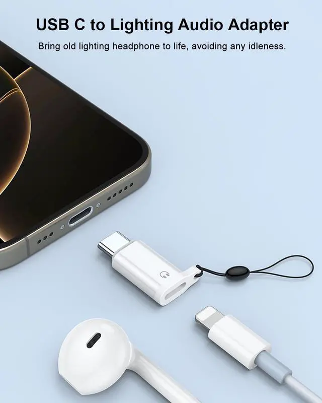 Alt view image 3 of 7 - Headphone Adapter for iPhone Lightning to USB C Audio Adapter | USB-C Male to Lightning Female Earbuds Converter, Support Line Control & Calls, Not for Charging/Data Transfer