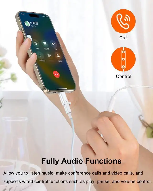 Alt view image 5 of 7 - Headphone Adapter for iPhone Lightning to USB C Audio Adapter | USB-C Male to Lightning Female Earbuds Converter, Support Line Control & Calls, Not for Charging/Data Transfer