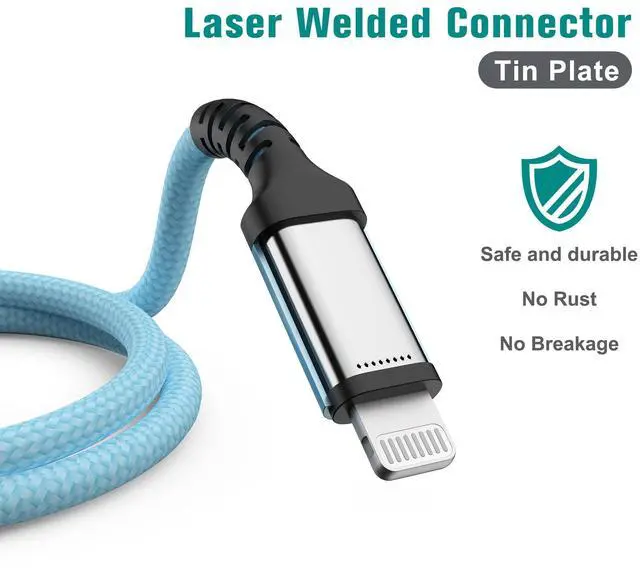 Alt view image 4 of 6 - MFi Certified USB-C to Lightning Braided Cable for iPhone 14/13/12/11 Pro Pro Max Plus Mini, SE XS Max XR X, 8/7/6 Plus, iPad, AirPods, 6 Ft Sierra Blue