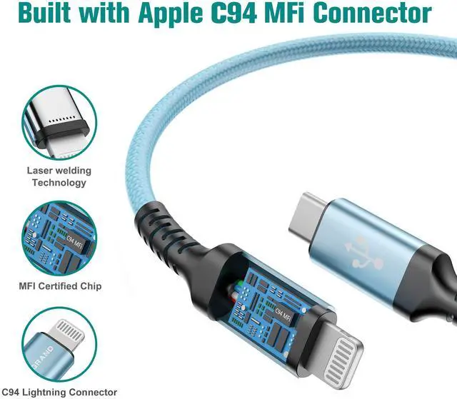 Alt view image 2 of 6 - MFi Certified USB-C to Lightning Braided Cable for iPhone 14/13/12/11 Pro Pro Max Plus Mini, SE XS Max XR X, 8/7/6 Plus, iPad, AirPods, 6 Ft Sierra Blue