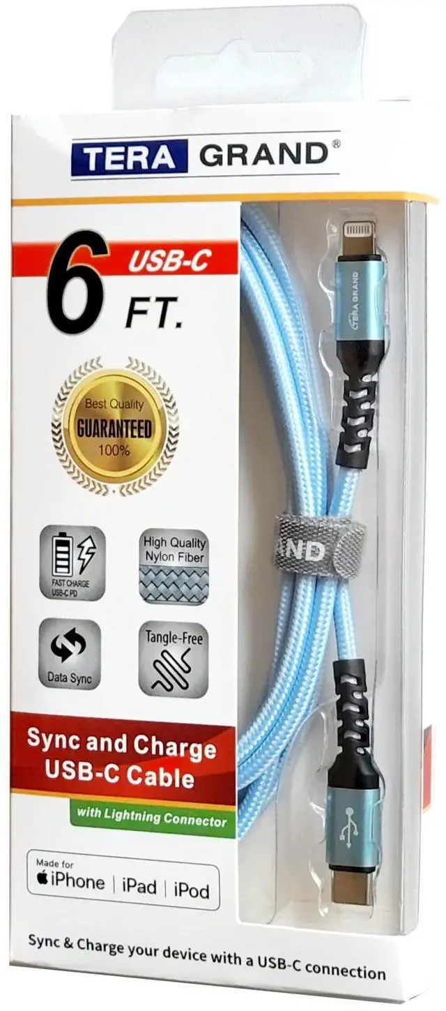 Alt view image 6 of 6 - MFi Certified USB-C to Lightning Braided Cable for iPhone 14/13/12/11 Pro Pro Max Plus Mini, SE XS Max XR X, 8/7/6 Plus, iPad, AirPods, 6 Ft Sierra Blue