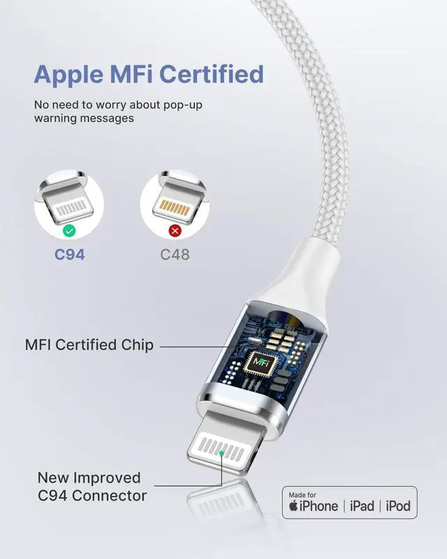 Alt view image 3 of 6 - USB C to Lightning Cable 6FT 2Pack, Power iPhone Charger Cord MFi Certified Braided Fast iPhone Type C Charging Cord Compatible with iPhone 14 13 12 Pro Max Mini X XS XR 11 Pro 8 Plus