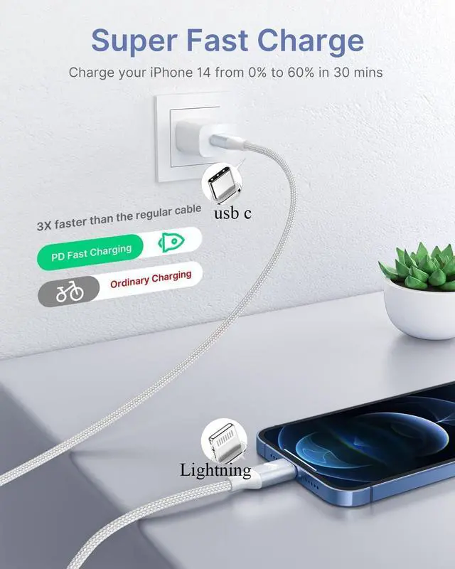 Alt view image 2 of 6 - USB C to Lightning Cable 6FT 2Pack, Power iPhone Charger Cord MFi Certified Braided Fast iPhone Type C Charging Cord Compatible with iPhone 14 13 12 Pro Max Mini X XS XR 11 Pro 8 Plus